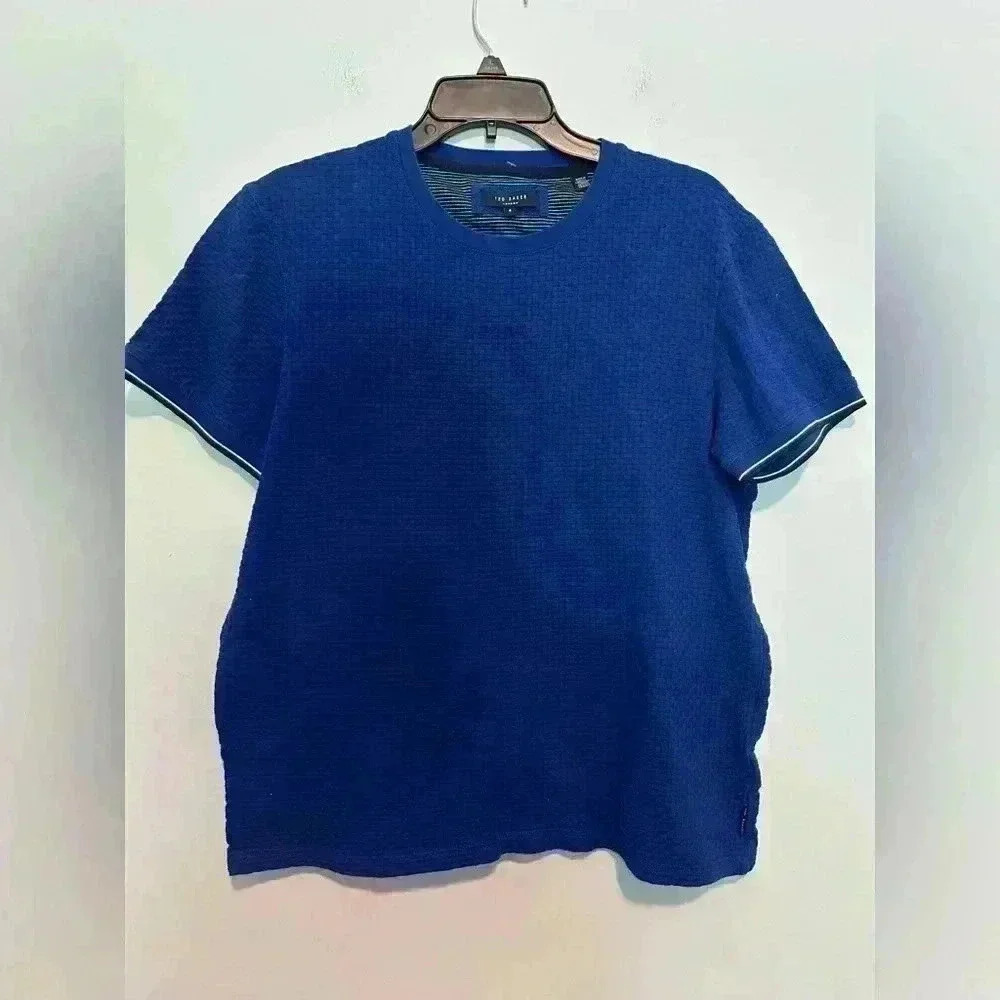 Ted Baker Womens Blue Top Textured Size 4 Cotton Short Sleeve